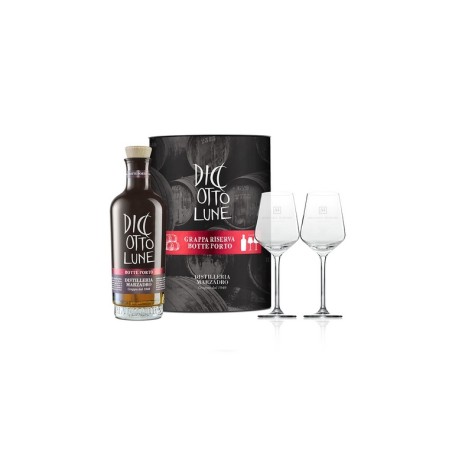 GRAPPA 18 LUNE BOTTE PORTO CON 2 BICCHIERI
