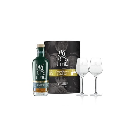 GRAPPA 18 LUNE BOTTE RUM CON 2 BICCHIERI