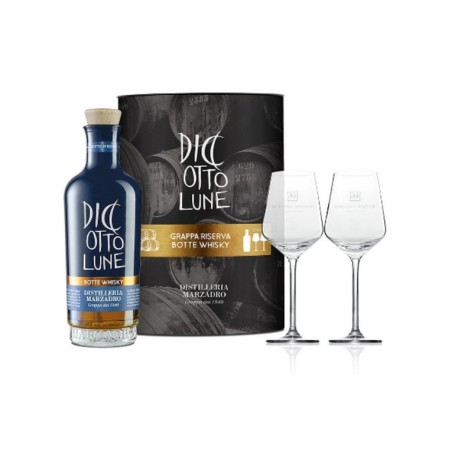 GRAPPA 18 LUNE BOTTE WHISKY CON 2 BICCHIERI